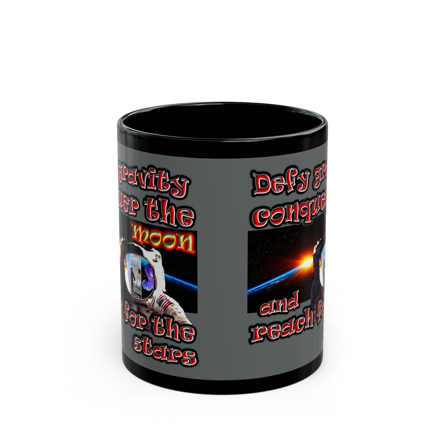 defy conquer reach - Black Mug (dark grey)