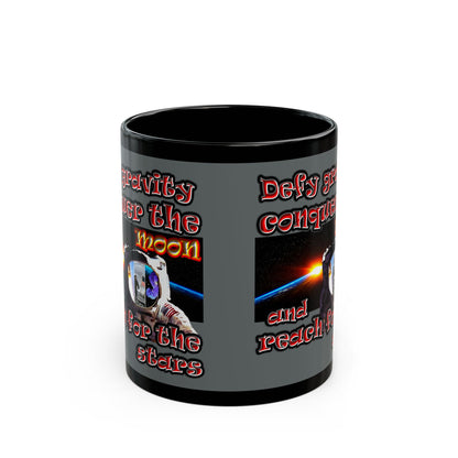 defy conquer reach - Black Mug (dark grey)