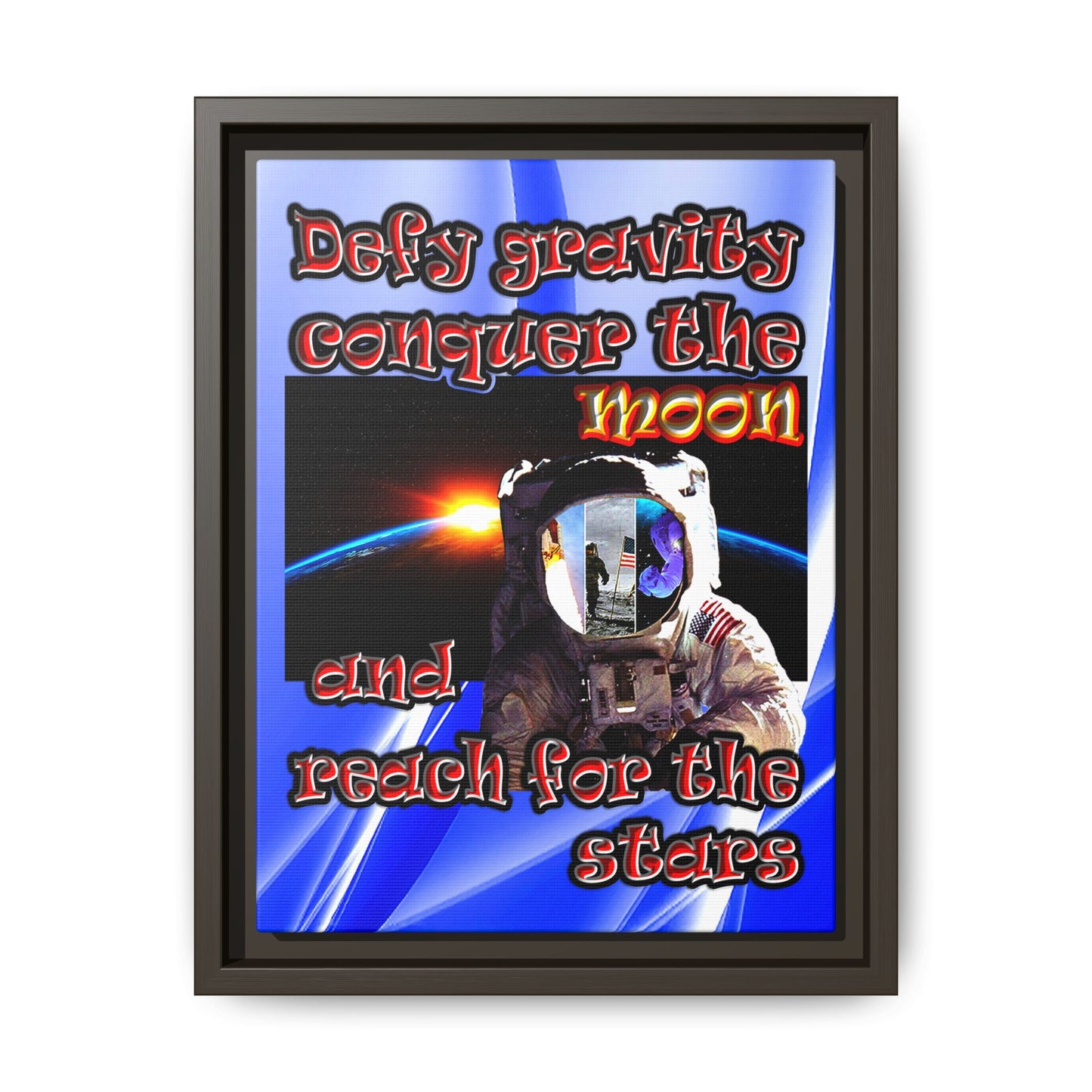 defy conquer reach - framed canvas art (blue-white wave)