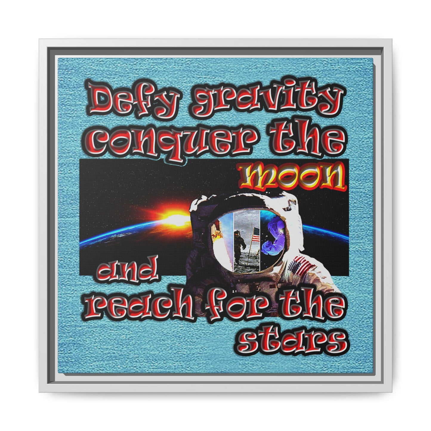 defy conquer reach - framed canvas art (faded blue)