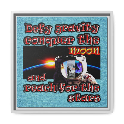 defy conquer reach - framed canvas art (faded blue)