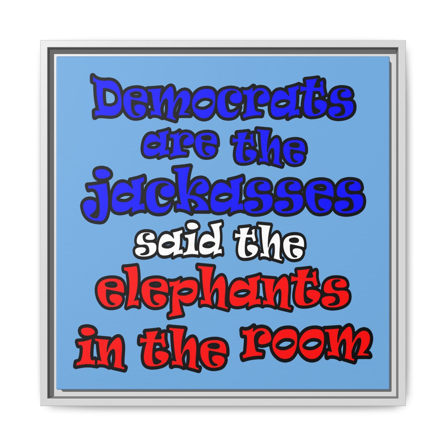 donkeys and elephants - framed canvas art (light blue)