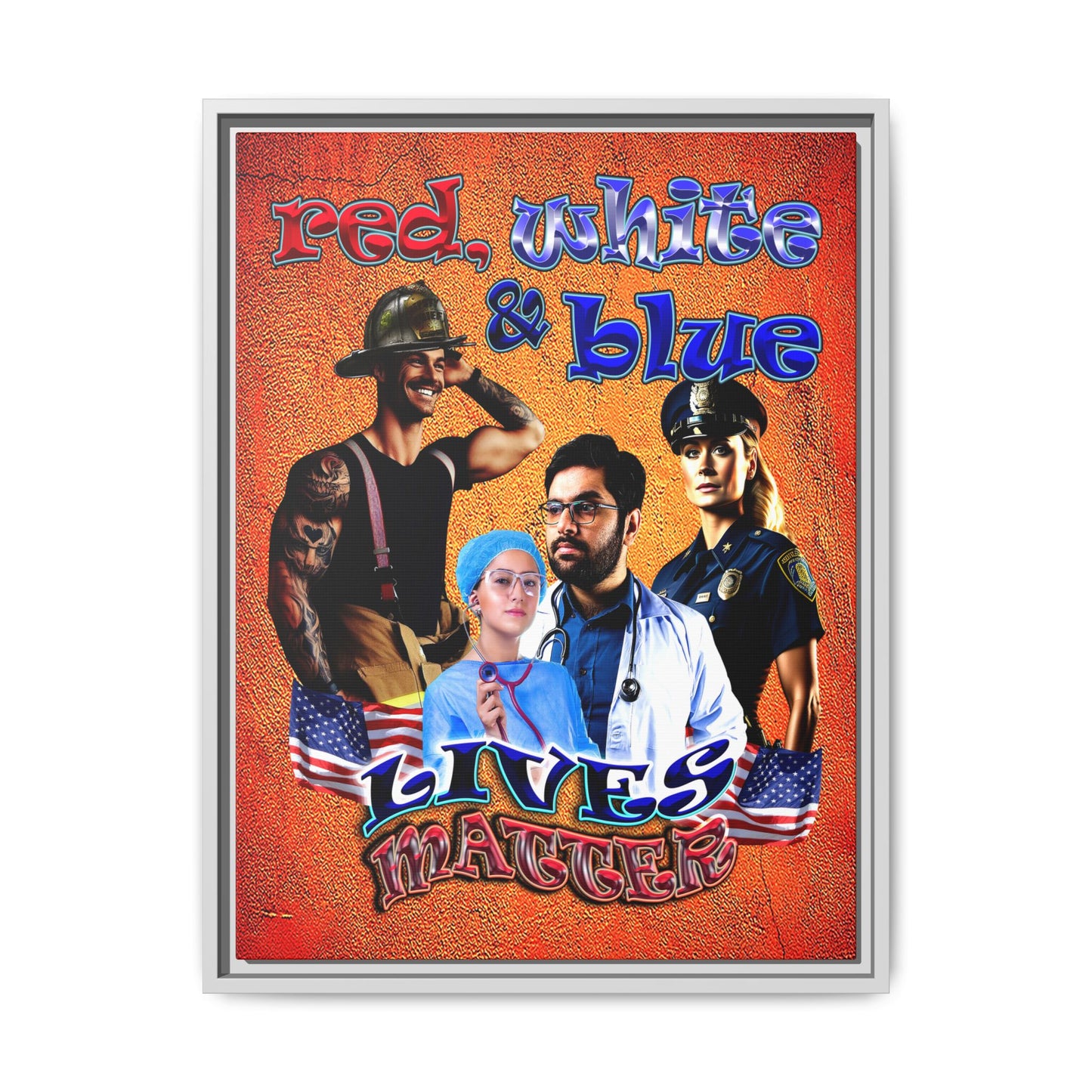 rw&b lives matter - framed canvas art (burnt orange)