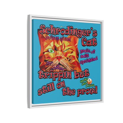 schrodinger's cat - framed canvas art (turquoise)