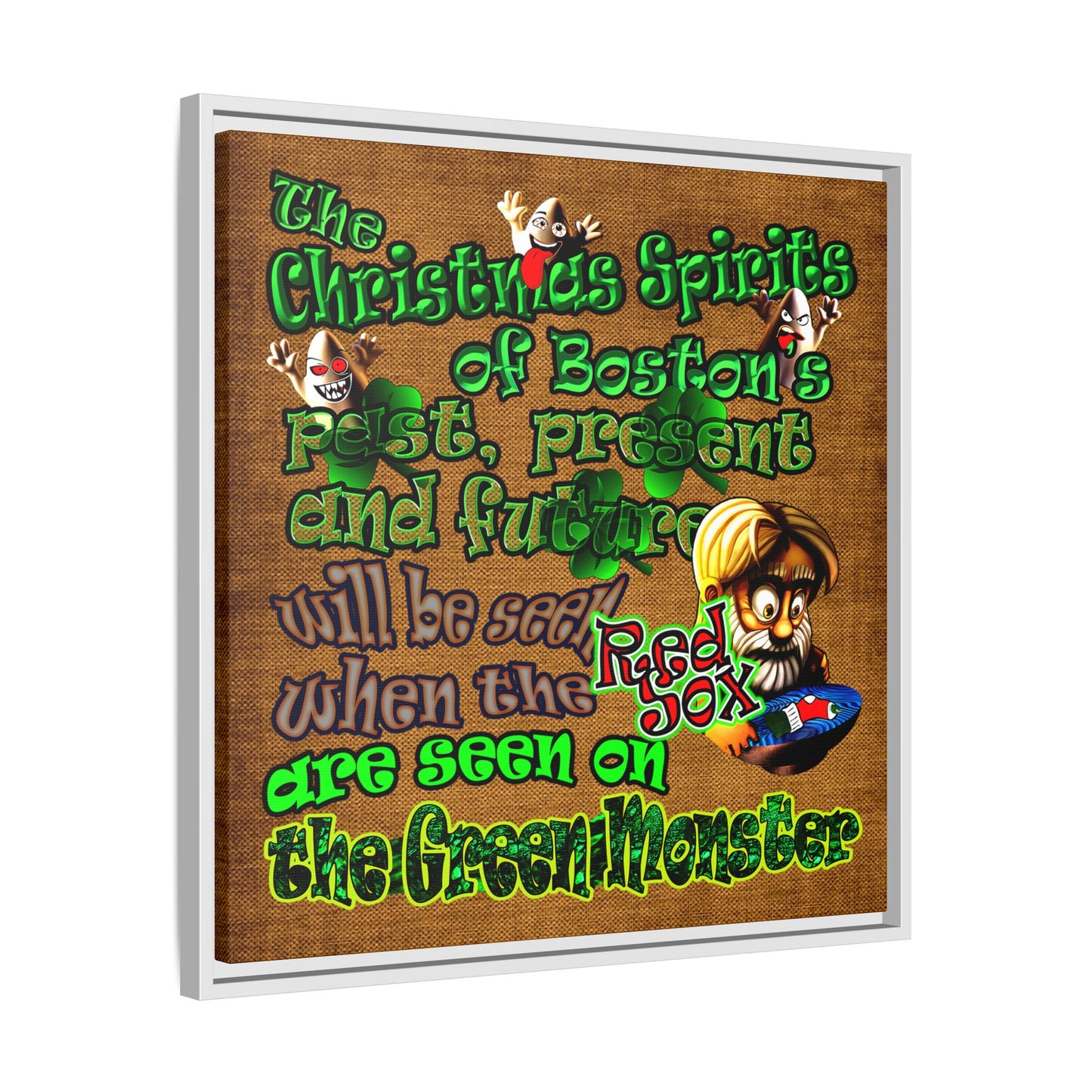 christmas spirits of boston - framed canvas art (brown papyrus)