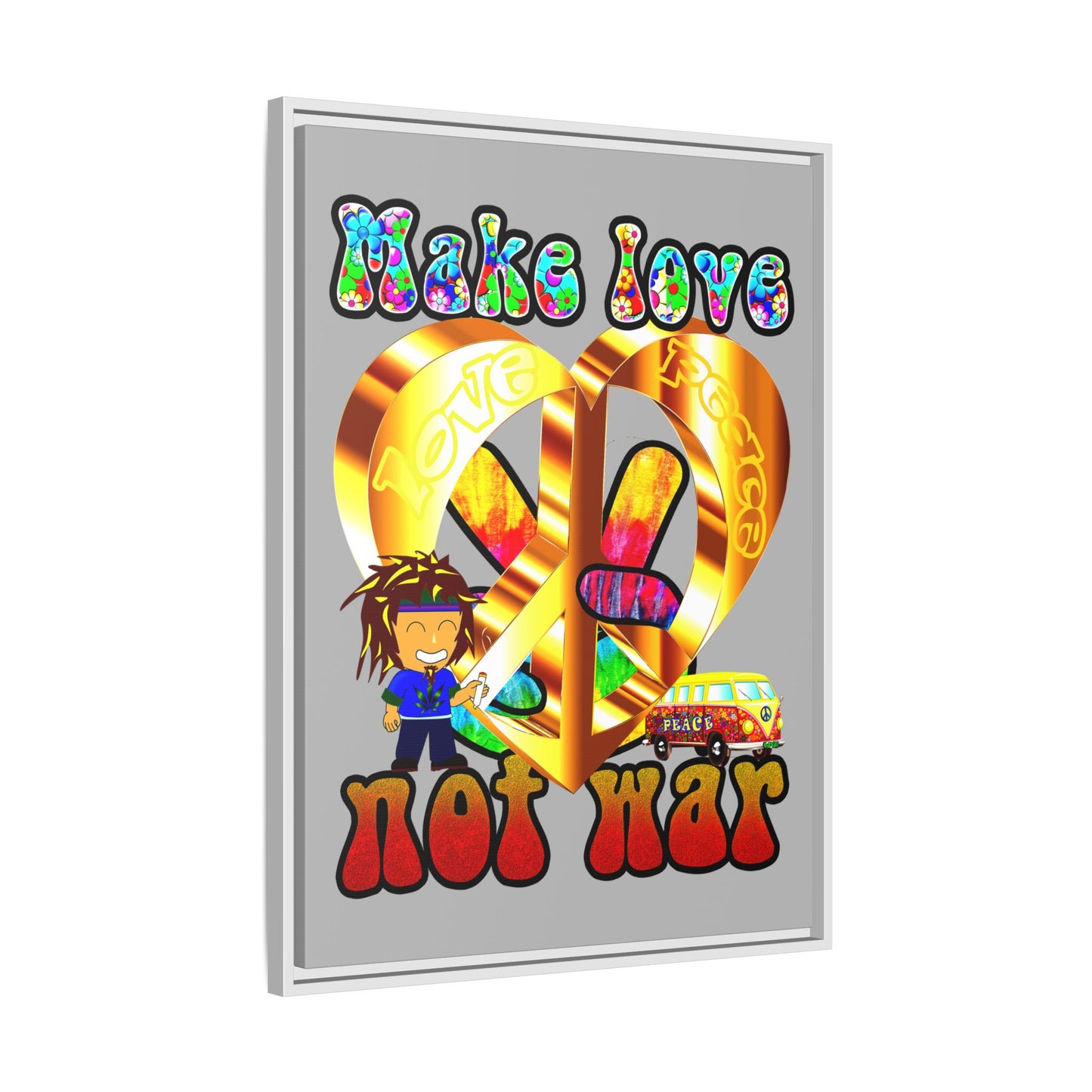 love peace - framed canvas art (light grey)