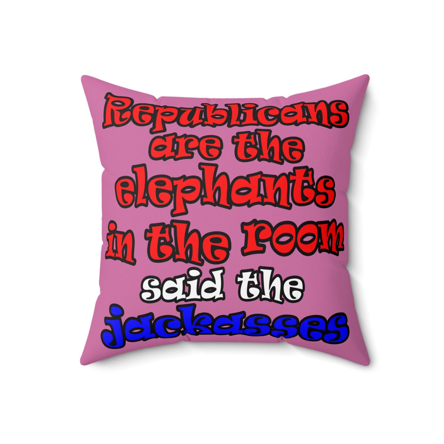 donkeys and elephants - Spun Polyester Square Pillow - (light pink)