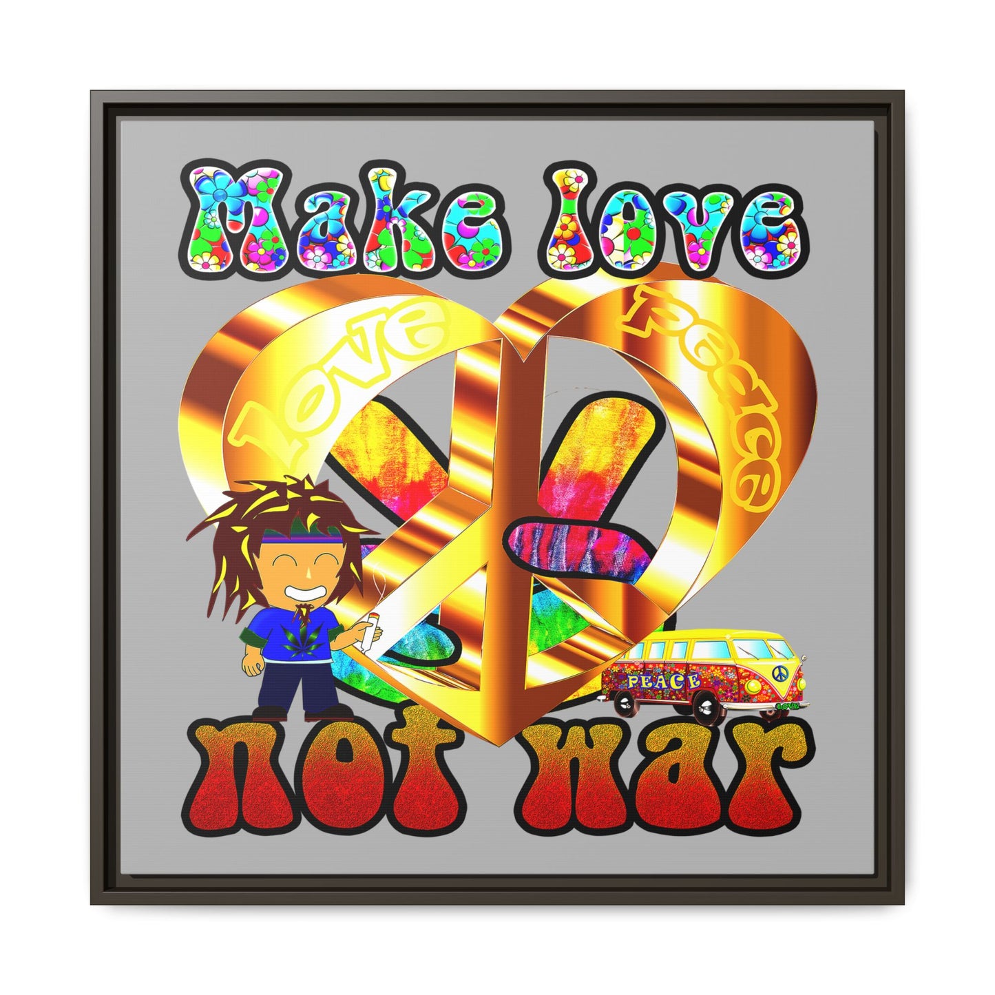 love peace - framed canvas art (light grey)