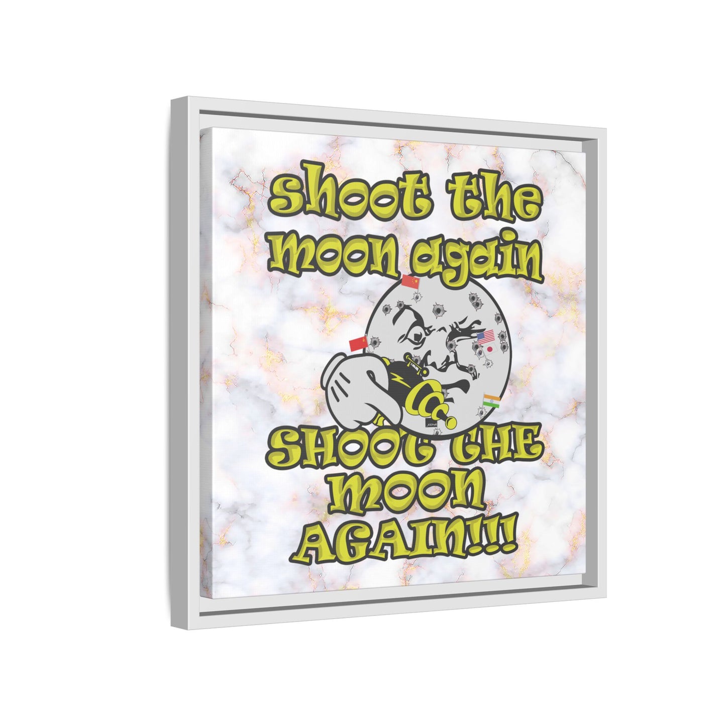 shoot the moon again - framed canvas art (white marble)