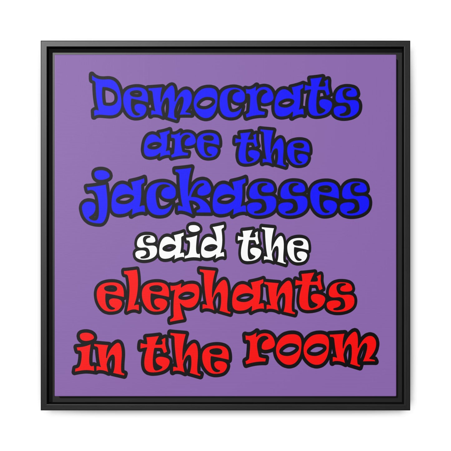 donkeys and elephants - framed canvas art (light purple)