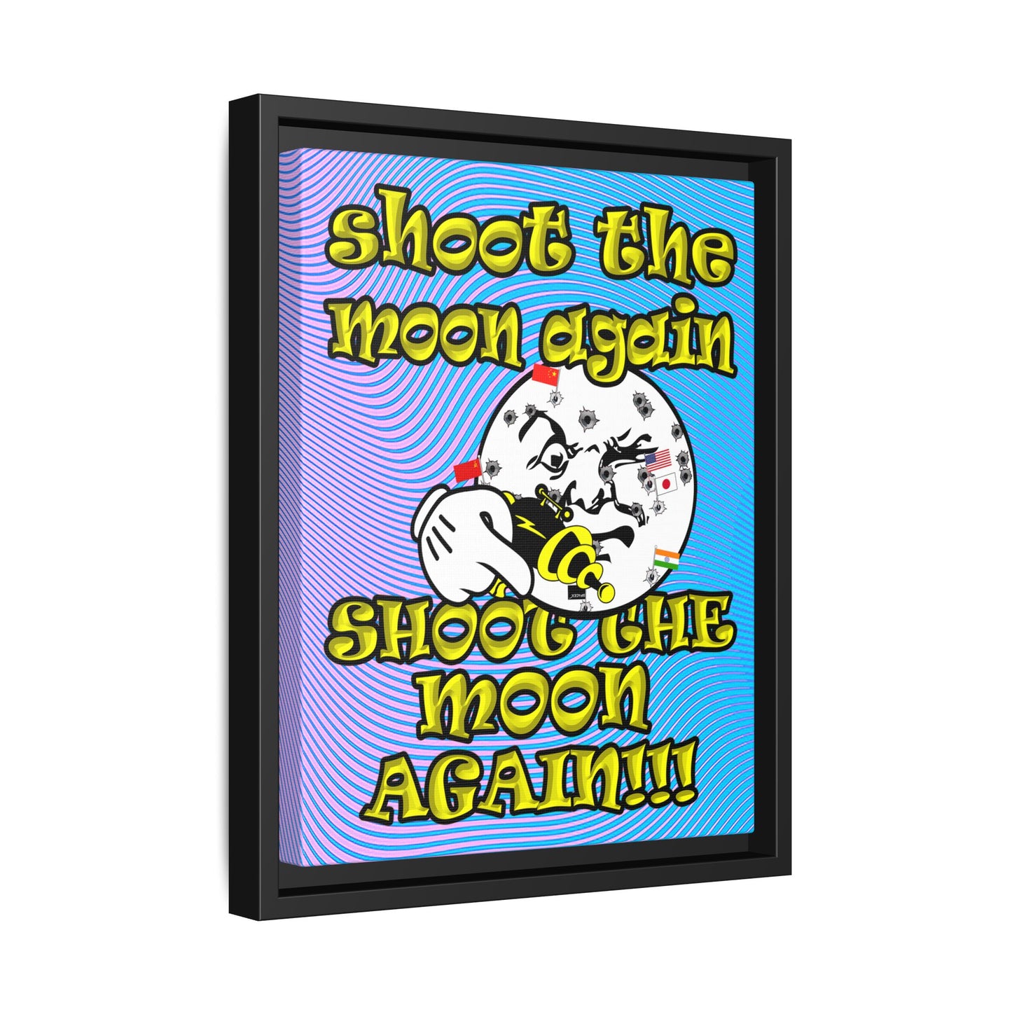 shoot the moon again - framed canvas art (light blue-purple wave)