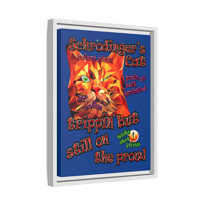 schrodinger's cat - framed canvas art (dark blue)