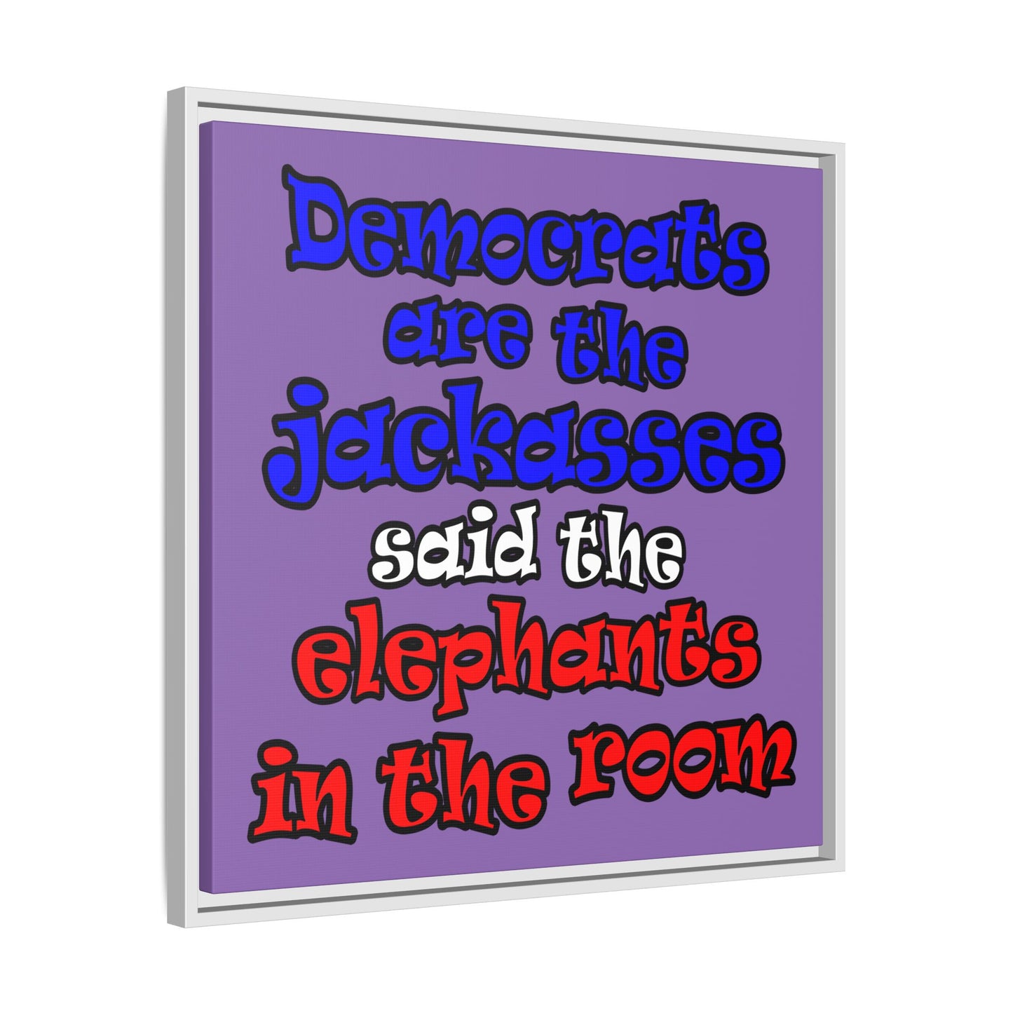 donkeys and elephants - framed canvas art (light purple)