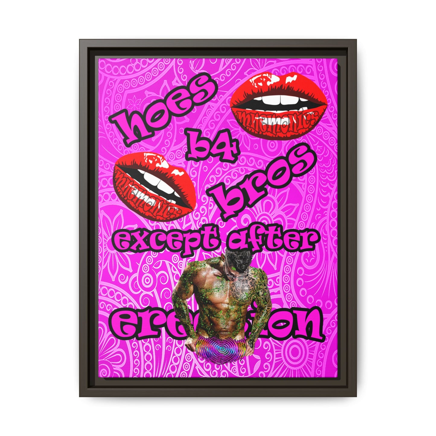 hoes b4 bros - framed canvas art (pink swirl)