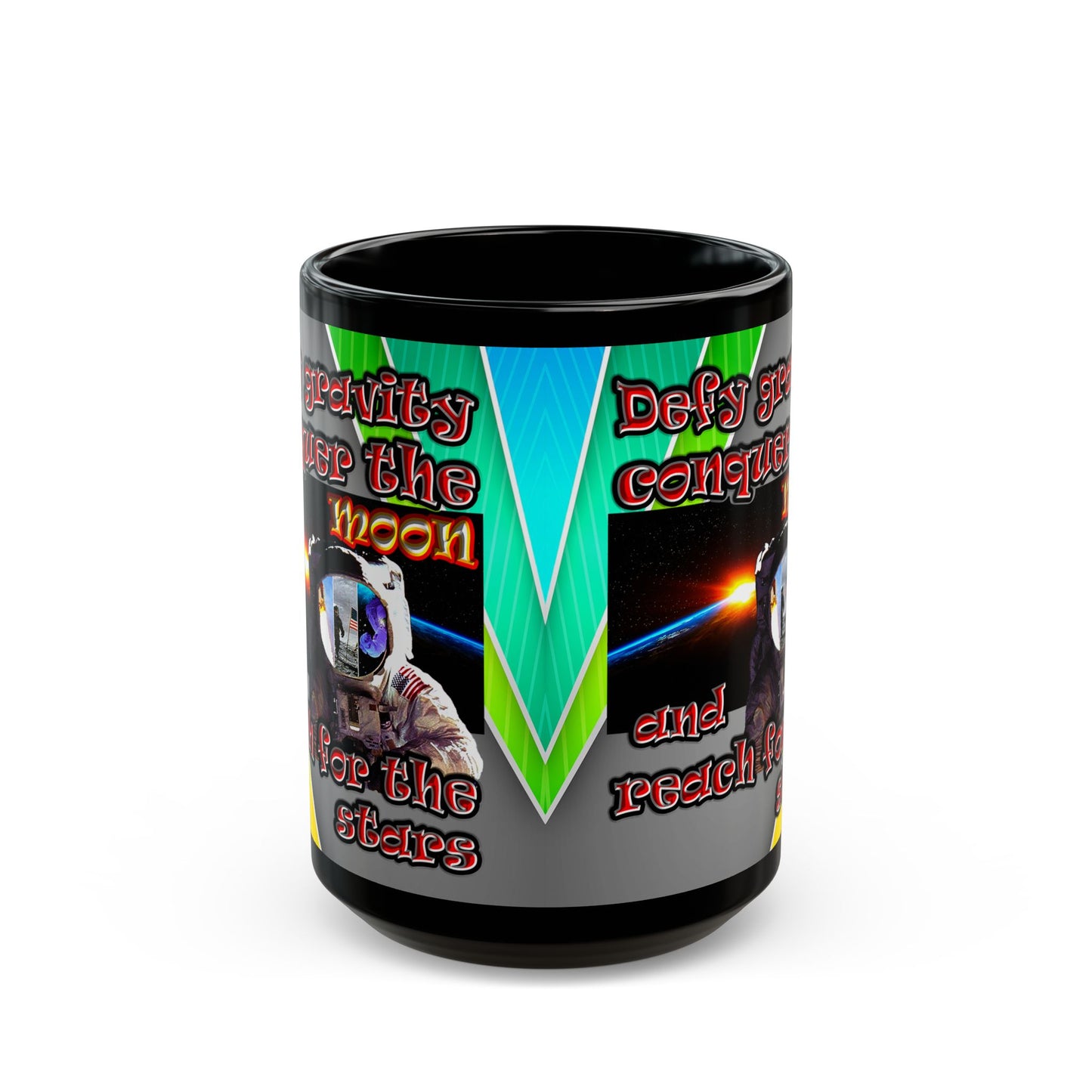 defy conquer reach - Black Mug (rainbow split)