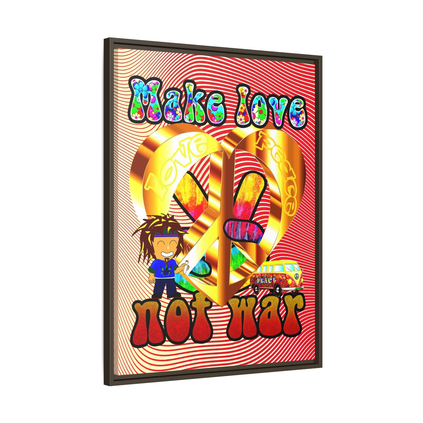 love peace - framed canvas art (yellow-orange wave)