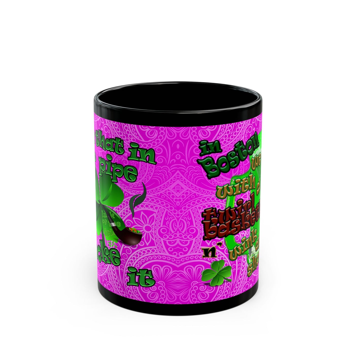 celtics logo - Black Mug (pink swirl)