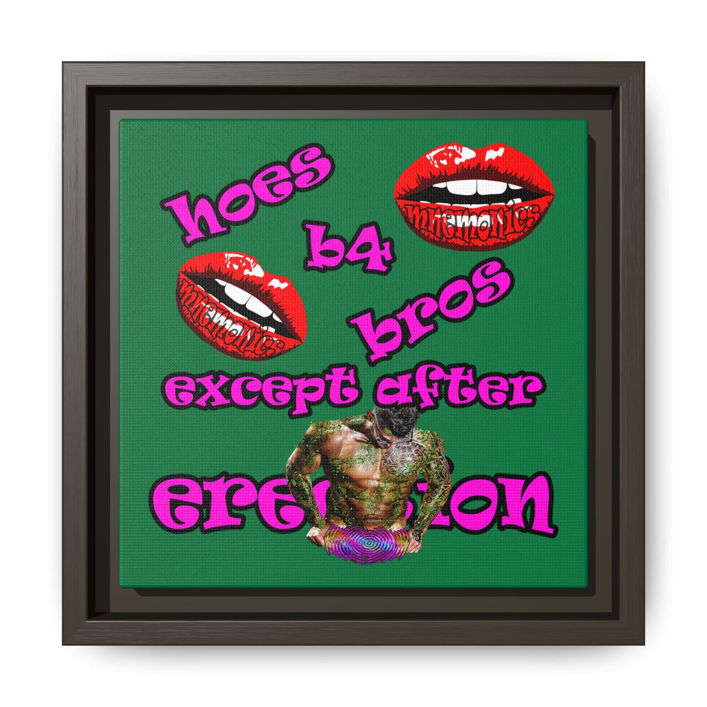 hoes b4 bros - framed canvas art (dark green)