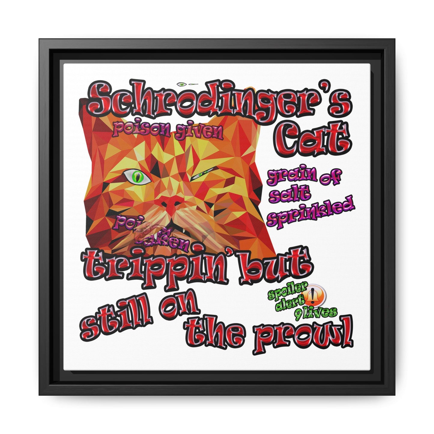 schrodinger's cat - framed canvas art (white)