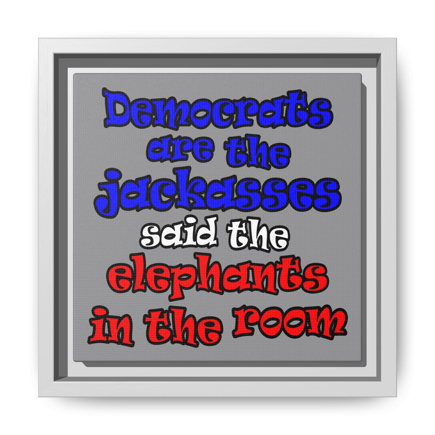 donkeys and elephants - framed canvas art (grey)
