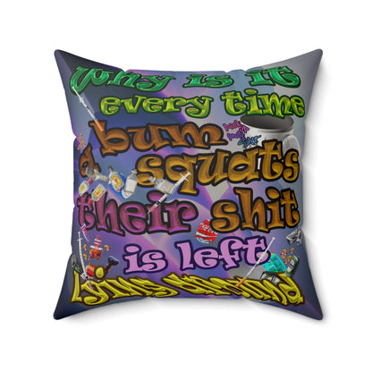 the bum's shit - Faux Suede Square Pillow - (grey-pink wave)