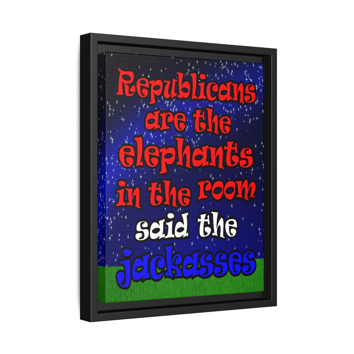 donkeys and elephants - framed canvas art ('snoops' background)