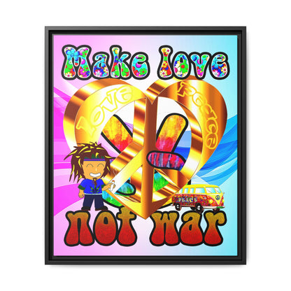 love peace - framed canvas art (light blue-pink wave)
