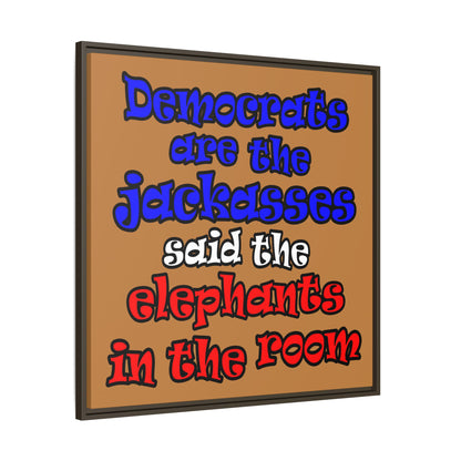 donkeys and elephants - framed canvas art (light brown)