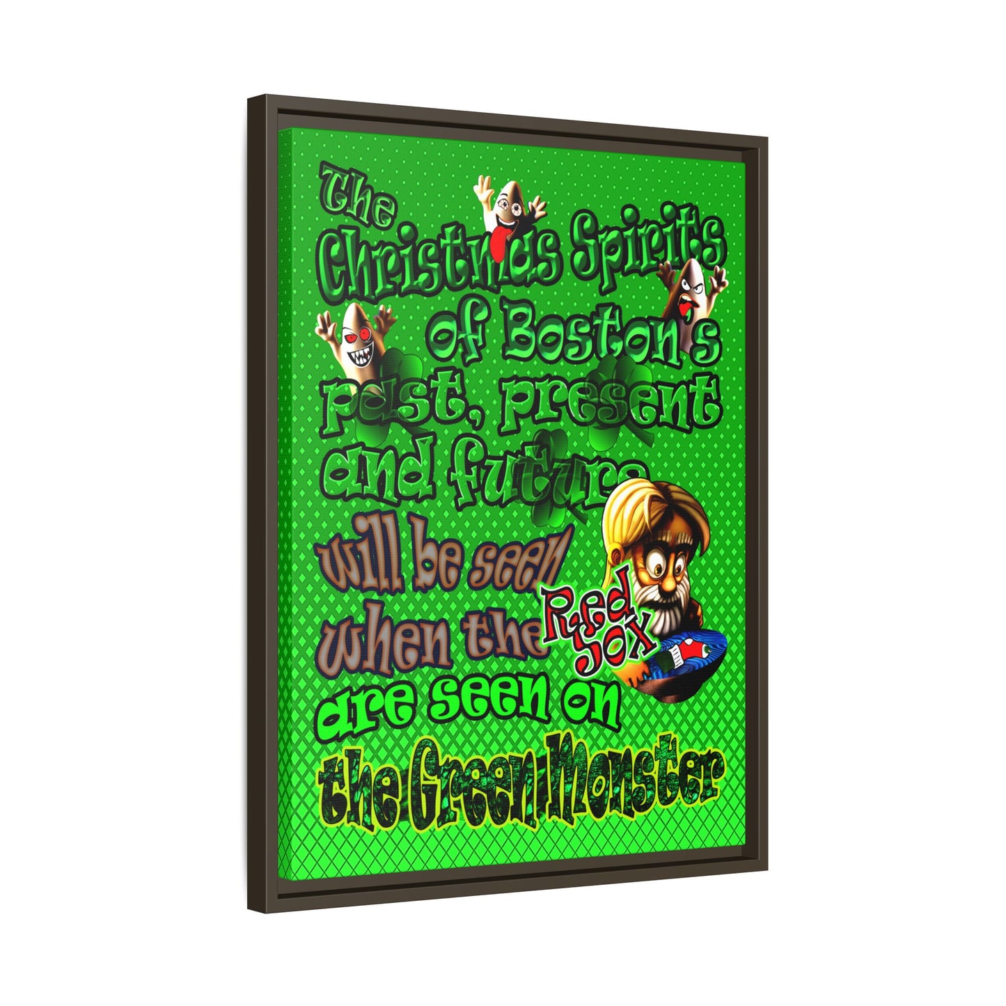 christmas spirits of boston - framed canvas art (logo green)
