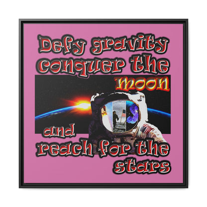 defy conquer reach - framed canvas art (light pink)