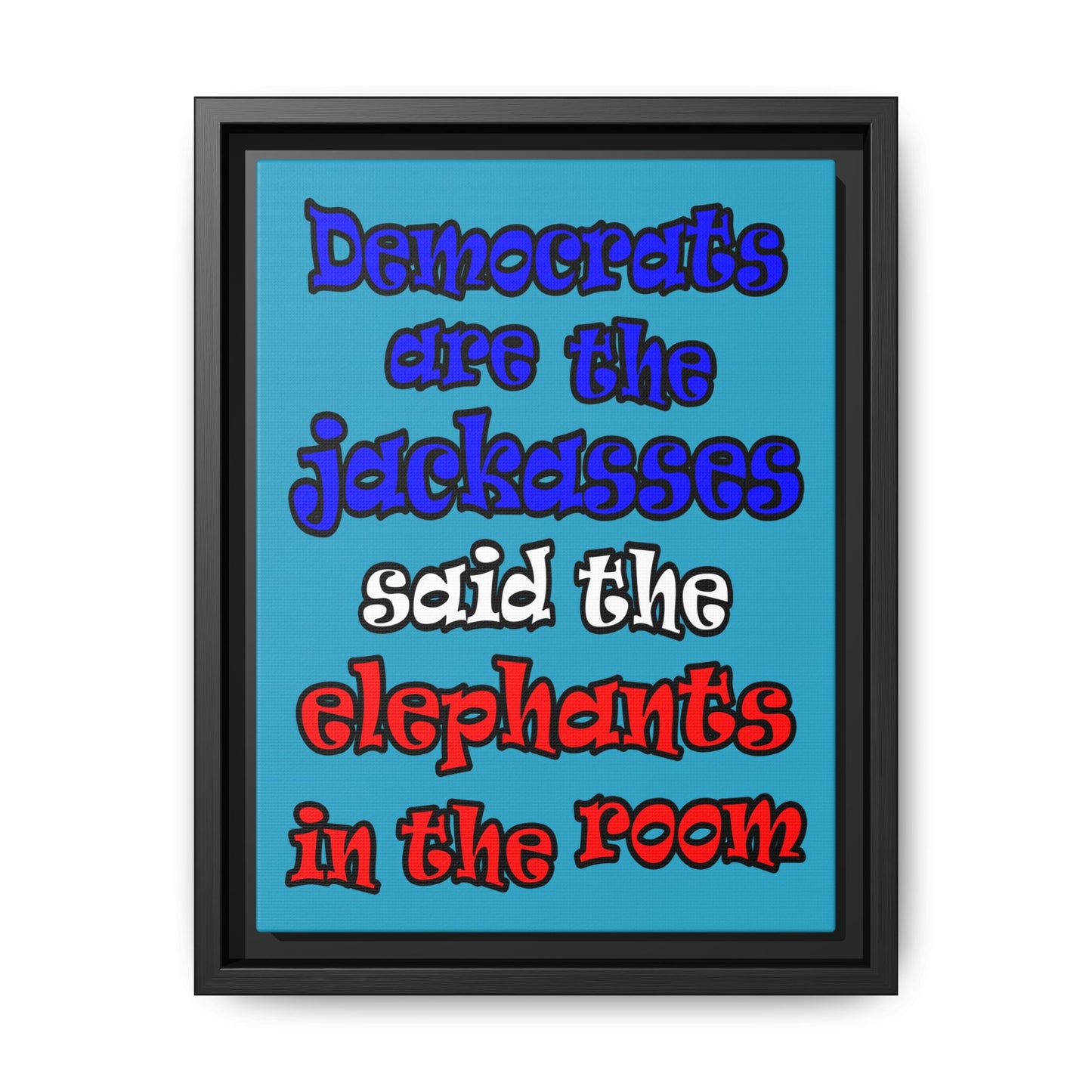 donkeys and elephants - framed canvas art (turquoise)