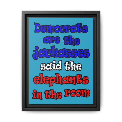 donkeys and elephants - framed canvas art (turquoise)
