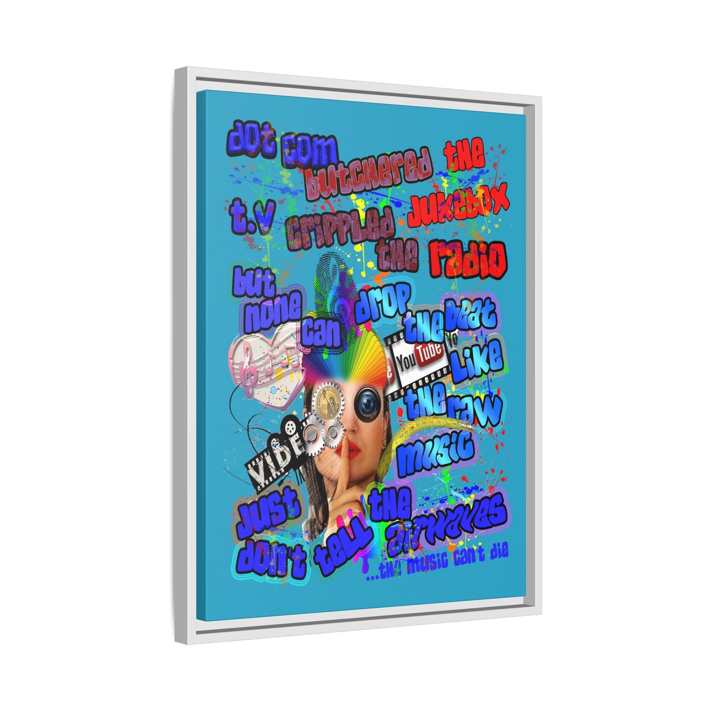 drop the beat - framed canvas art (turquoise)