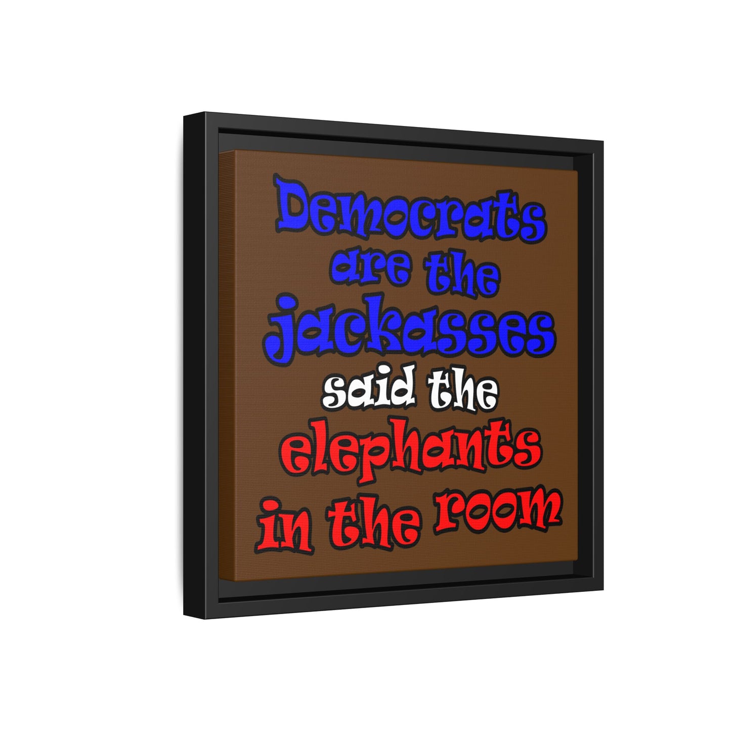 donkeys and elephants - framed canvas art (brown)