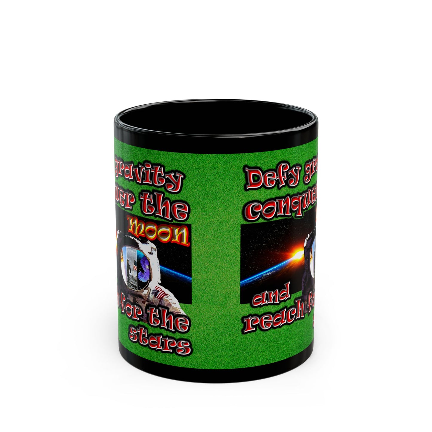 defy conquer reach - Black Mug (green turf)
