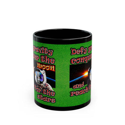 defy conquer reach - Black Mug (green turf)
