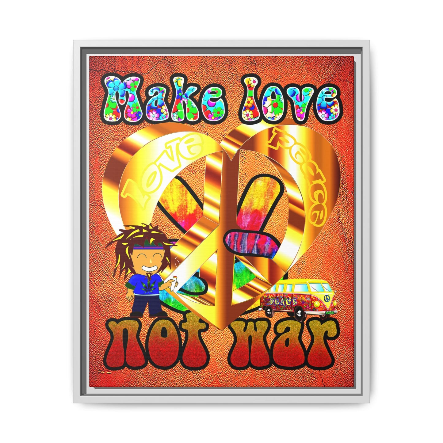love peace - framed canvas art (burnt orange)