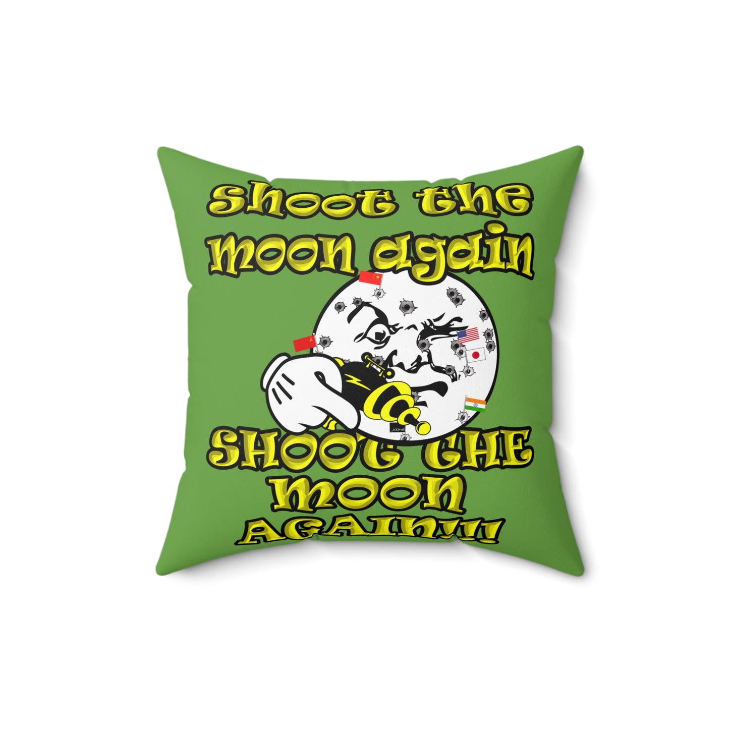 shoot the moon again - Spun Polyester Square Pillow - (green)