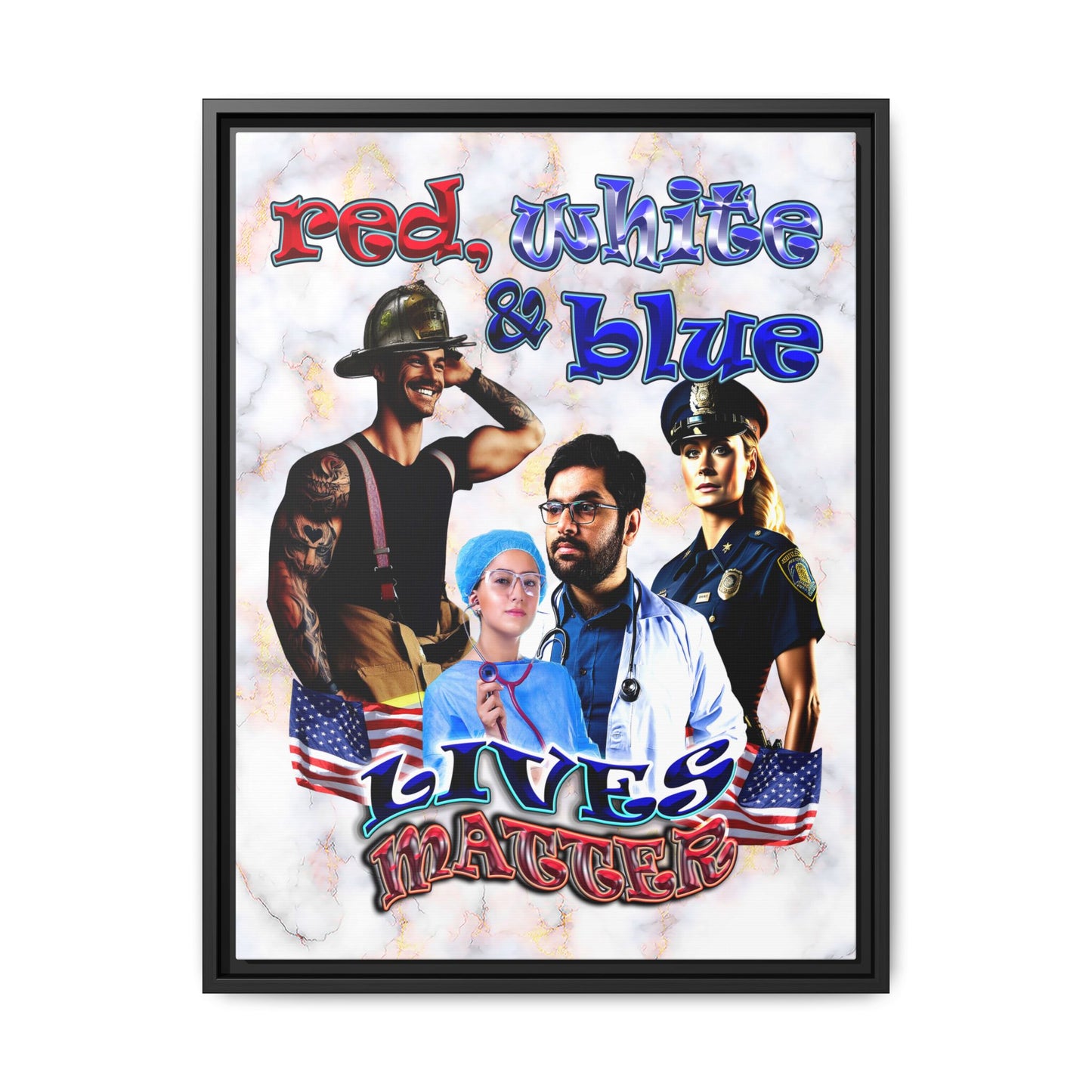 rw&b lives matter - framed canvas art (white marble)