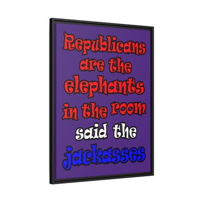 donkeys and elephants - framed canvas art (purple)