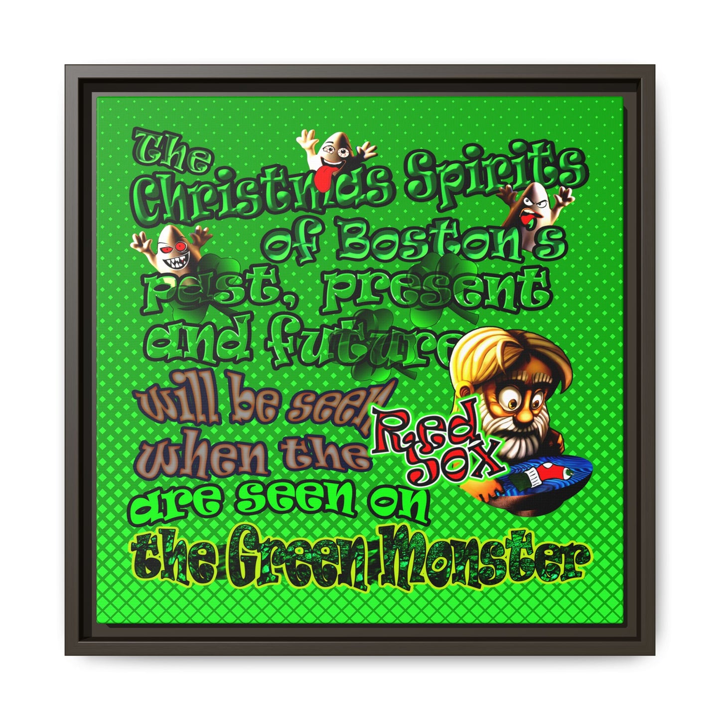 christmas spirits of boston - framed canvas art (logo green)