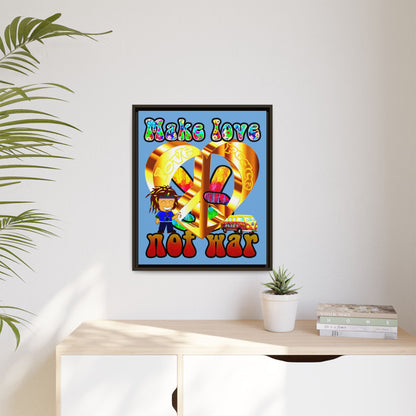love peace - framed canvas art (light blue)