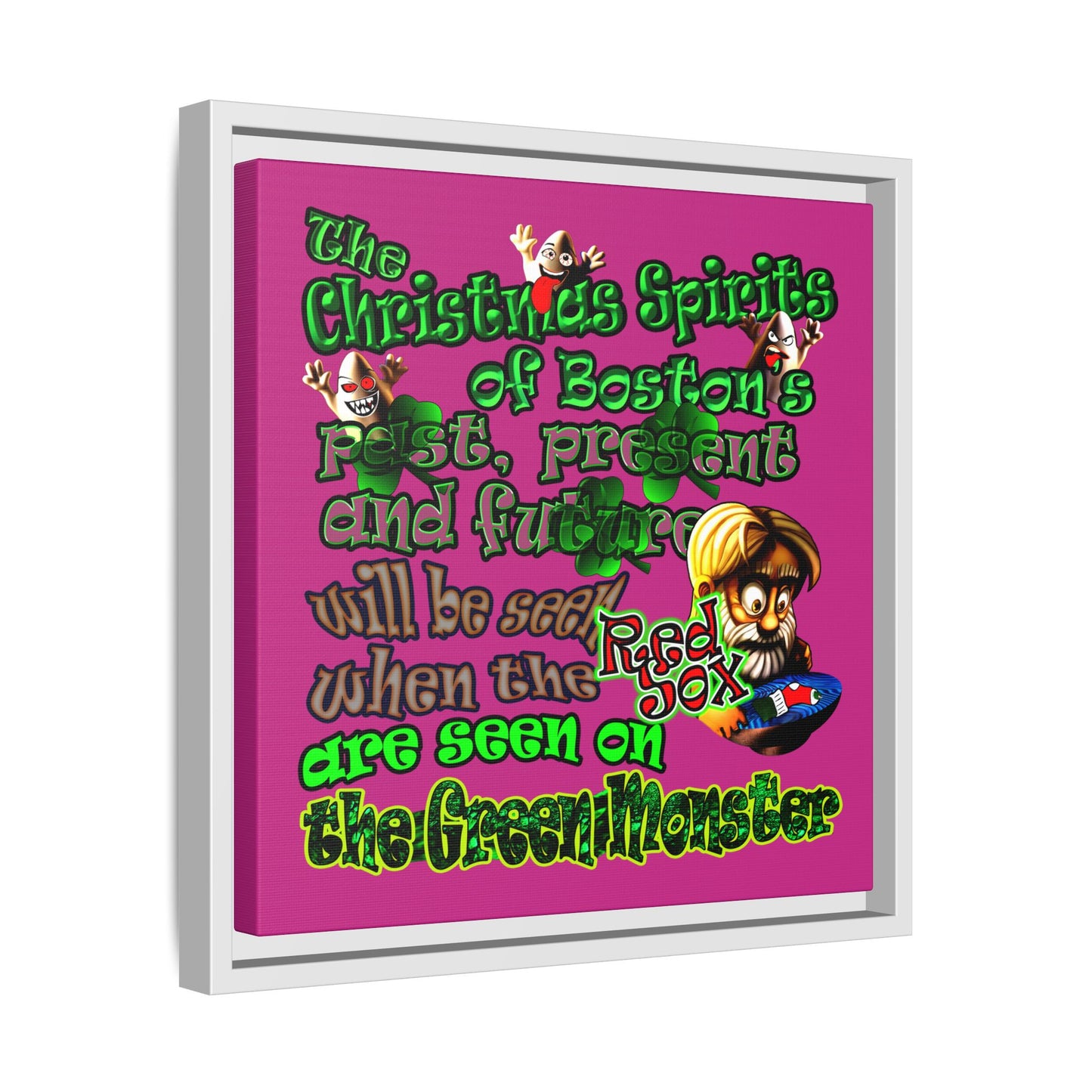 christmas spirits of boston - framed canvas art (pink)
