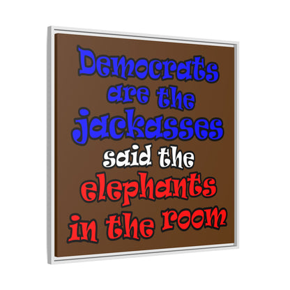 donkeys and elephants - framed canvas art (brown)