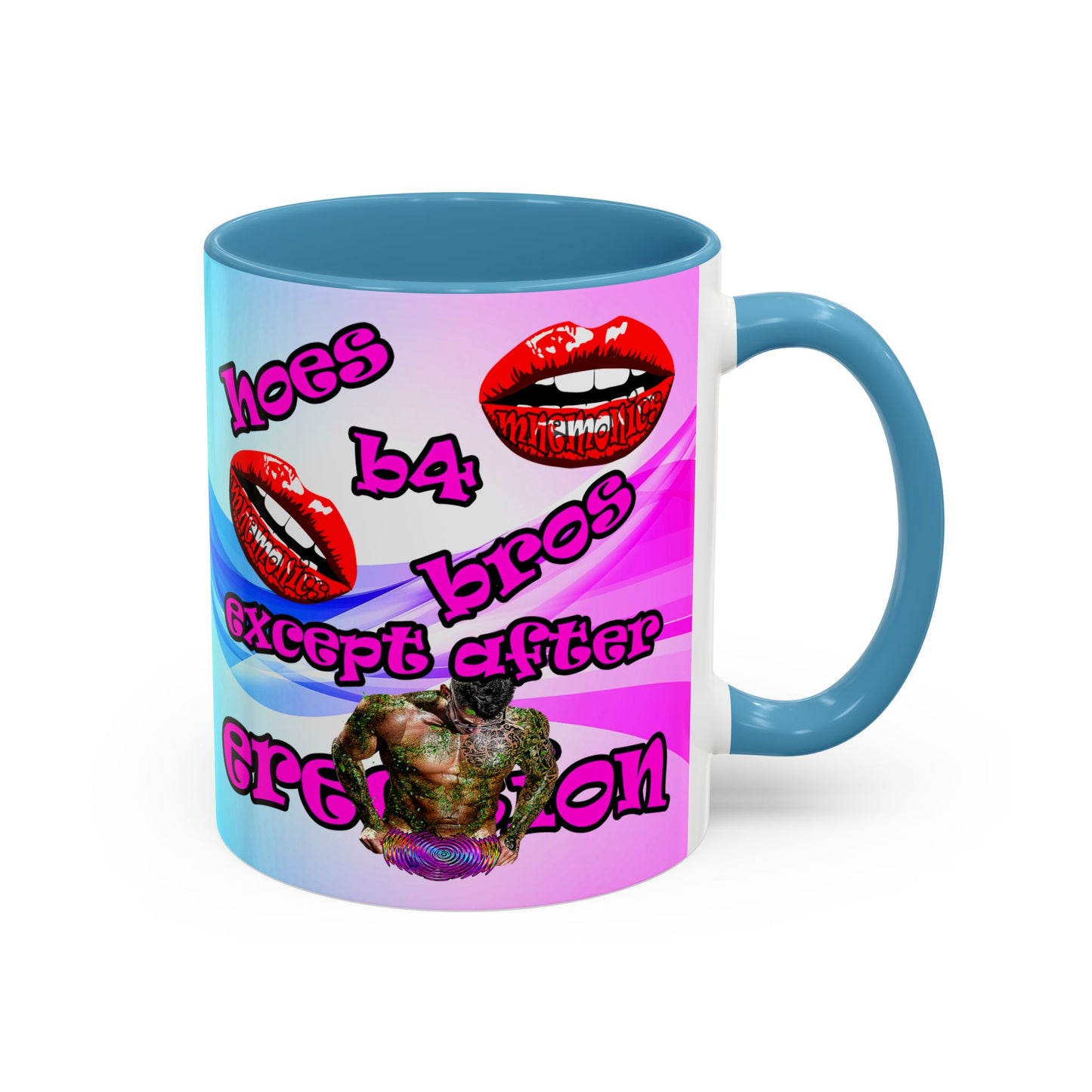 hoes b4 bros - Accent Mug (light blue-pink wave)