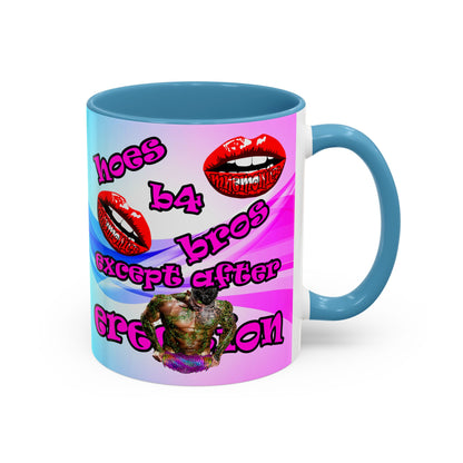hoes b4 bros - Accent Mug (light blue-pink wave)