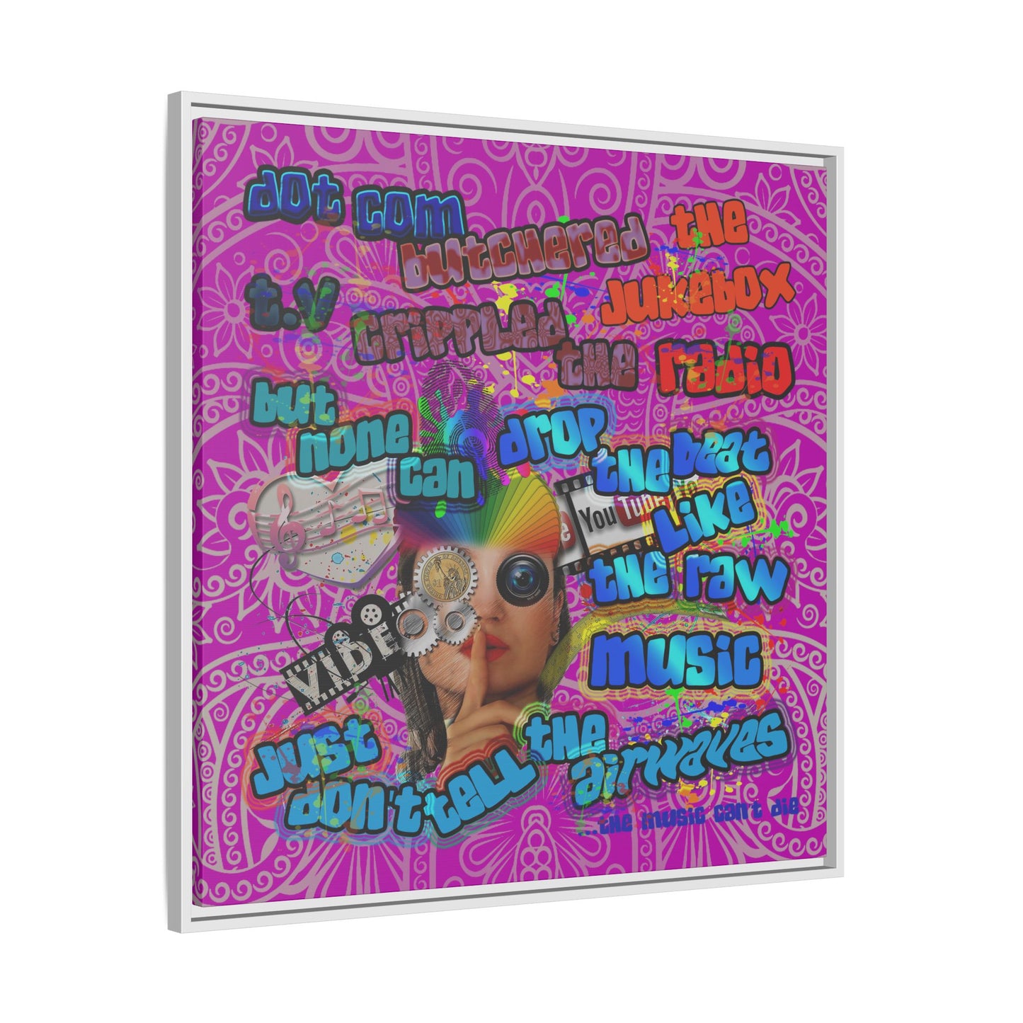 drop the beat - framed canvas art (pink swirl)