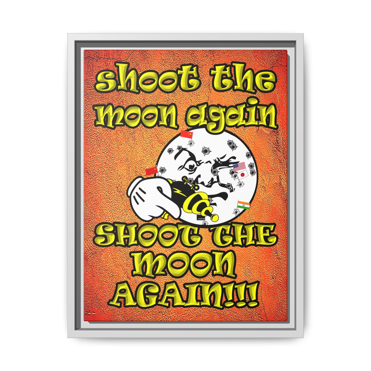 shoot the moon again - framed canvas art (burnt orange)