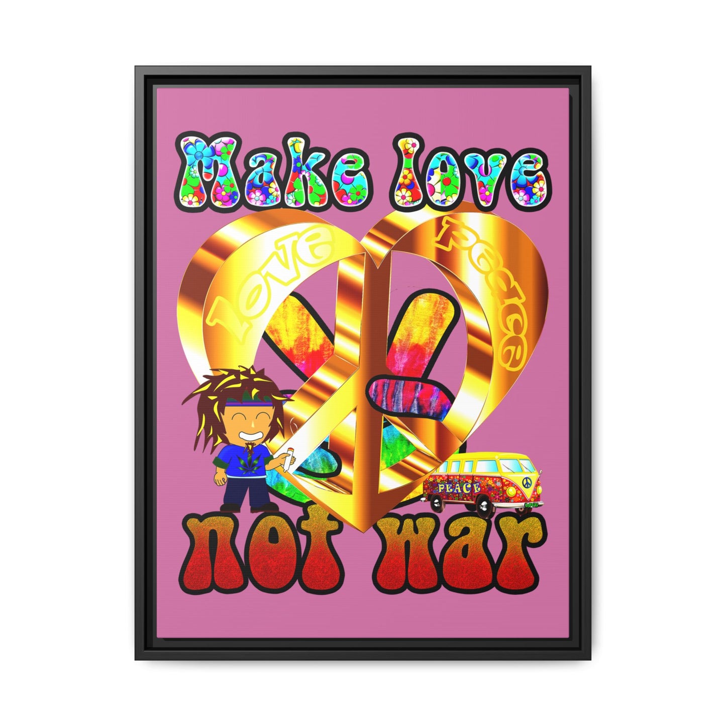 love peace - framed canvas art (light pink)