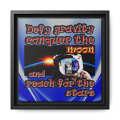 defy conquer reach - framed canvas art (blue-white wave)
